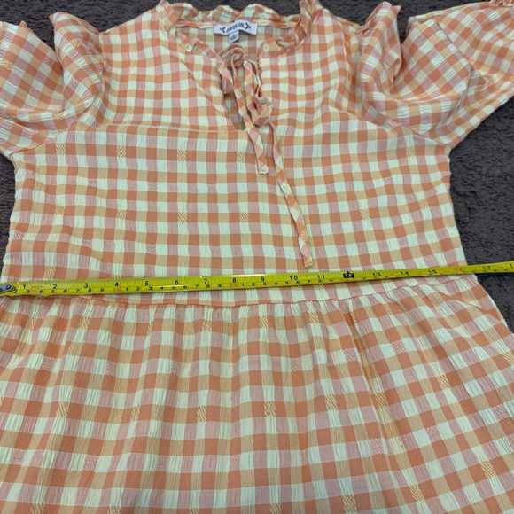 Nanette Lepore Orange Gingham Dress Puff Sleeve A Line Tiered Size 6 - Picture 9 of 9